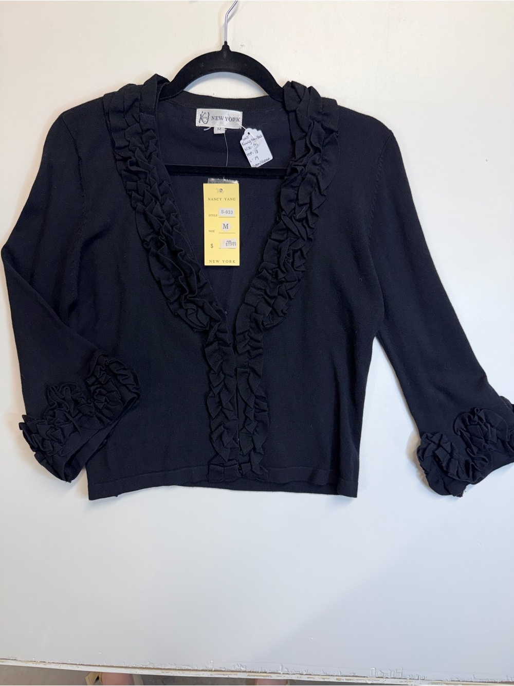 W162 Black Ruffle-Trim Cardigan Sweater -